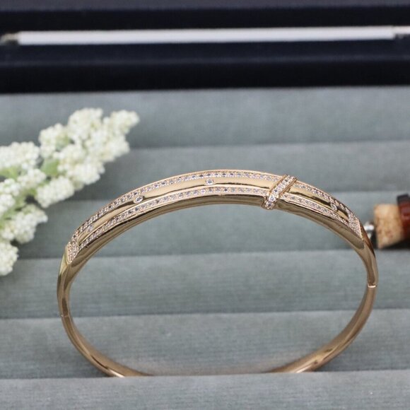 Rose Gold Bangle with Dual Row Crystal Accents, XPBL0581 - Picture 12 of 12